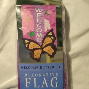 Welcome Butterfly Decorative Flag
